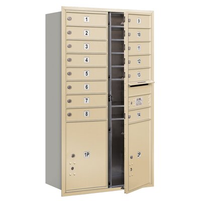 4C Horizontal Mailbox 13 Door High Unit Dbl. Column 14 Doors & 2 Parcel Lockers Front Loading USPS Access -Color:Sandstone