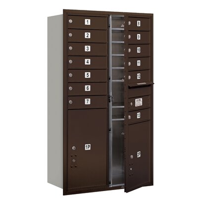 4C Horizontal Mailbox 13 Door High Unit Double Column 13 Doors and 2 Parcel Lockers Front Loading USPS Access  - Color: Bronze