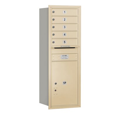 4C Horizontal Mailbox 13 Door High Unit Single Column 5 Doors & 1 Parcel Locker Rear Loading Private Access -Color:Sandstone