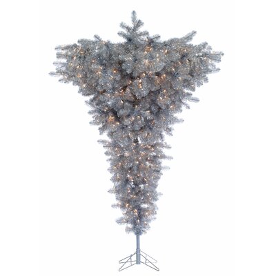 7.5' Silver Up-Side Down Christmas Tree with 600 Ul Clear Lights with Stand