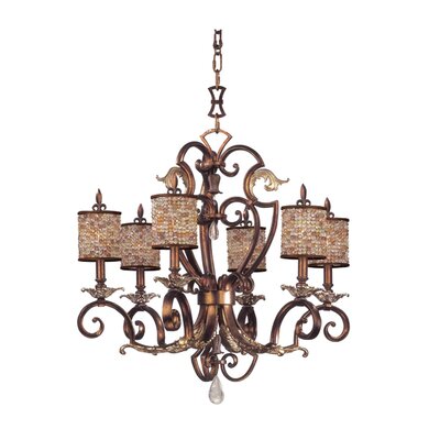 Chesapeake 6 Light Chandelier - Finish: Antique Silver Leaf  Shade: Color Beaded Drum