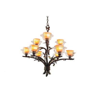 Cottonwood 9 Light Chandelier - Finish: Aged Silver  Shade: Hand Painted Art Glass