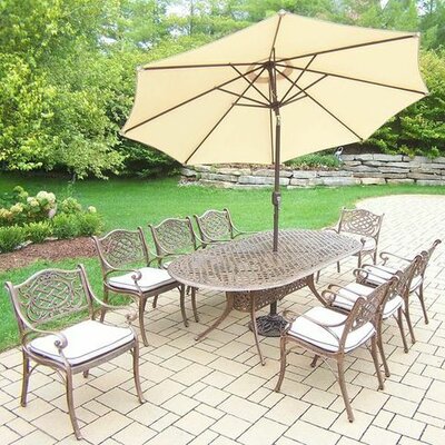 Mississippi 9 Piece Dining Set with Cushions - Umbrella Color: Beige  Cushion Color: Oak Meal