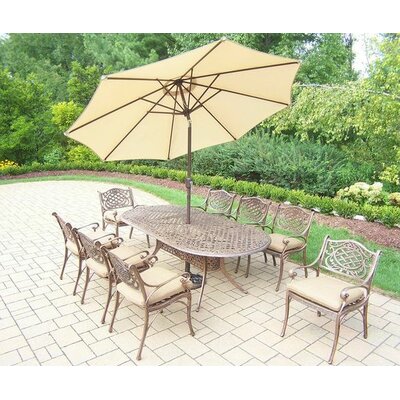 Mississippi 9 Piece Dining Set with Cushions - Umbrella Color: Beige  Cushion Color: Sunbrella Spunpoly