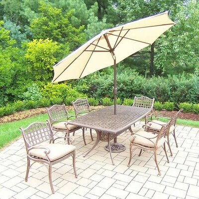 Elite 7 Piece Dining Set with Cushions - Umbrella Color: Beige  Cushion Color: Sunbrella Spunpoly