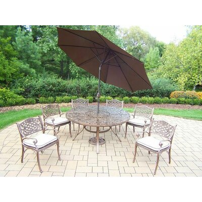 Mississippi 7 Piece Dining Set with Cushions - Umbrella Color: Brown  Cushion Color: Oak Meal