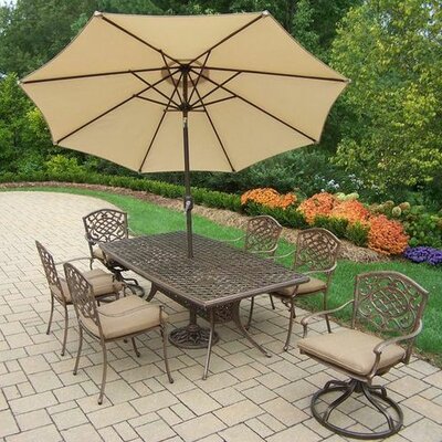 Mississippi 7 Piece Dining Set with Cushions - Umbrella Color: Beige  Cushion Color: Oak Meal