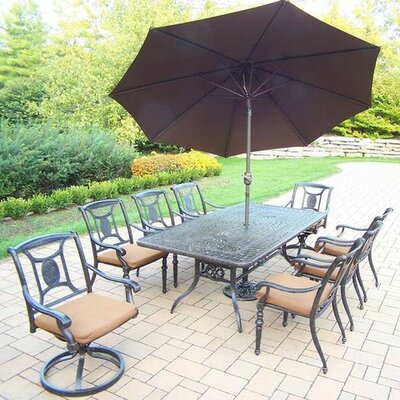 Vanguard 9 Piece Dining Set with Cushions - Cushion Color: Sunbrella  Umbrella Color: Brown