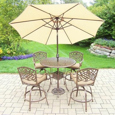 Mississippi 5 Piece Bar Height Dining Set with Cushions - Umbrella Color: Beige  Cushion Color: Sunbrella Spunpoly