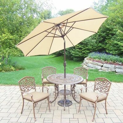 Mississippi 5 Piece Dining Set with Cushions - Umbrella Color: Beige  Cushion Color: Sunbrella Spunpoly