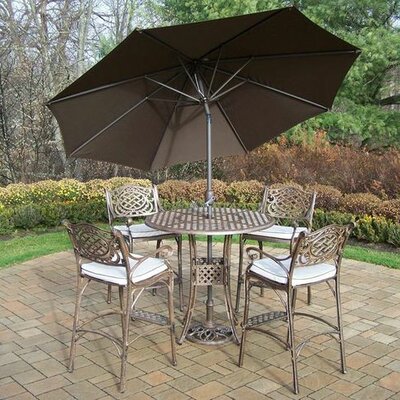 Mississippi 5 Piece Bar Height Dining Set with Cushions - Umbrella Color: Brown