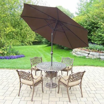 Mississippi 5 Piece Dining Set with Cushions - Cushion Color: Sunbrella Spunpoly  Umbrella Color: Brown