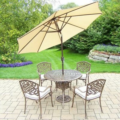 Mississippi 5 Piece Dining Set with Cushions - Umbrella Color: Beige  Cushion Color: Oak Meal
