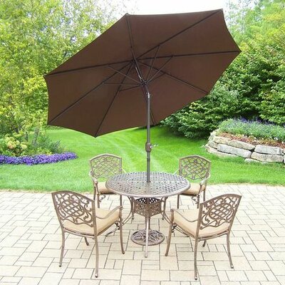 Mississippi 5 Piece Dining Set with Cushions - Cushion Color: Sunbrella Spunpoly  Umbrella Color: Brown