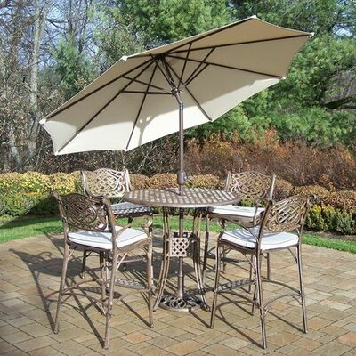 Mississippi 5 Piece Bar Height Dining Set with Cushions - Umbrella Color: Beige