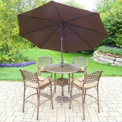 Elite 5 Piece Bar Height Dining Set with Cushions - Umbrella Color: Brown  Cushion Color: Sunbrella Spunpoly