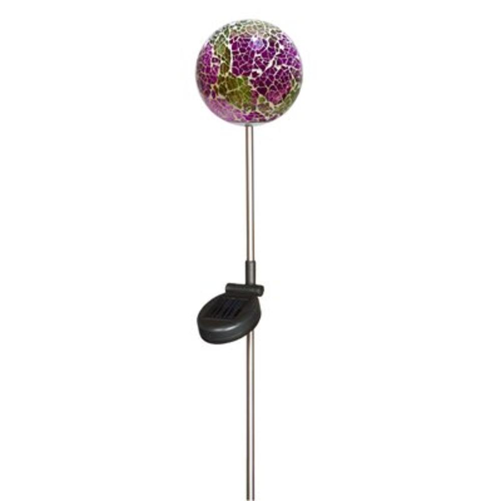 Solar Powered Crackle Mosaic LED Garden Stake - Color: Purple / Green