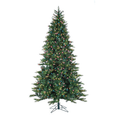 7.5' Green Longwood Pine Christmas Tree with 600 Multi Lights with Stand