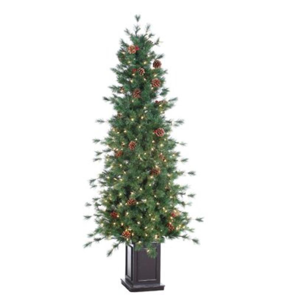 6' Green Hard Needle Georgia Pine Christmas Tree with 300 Clear Lights with Pot and Stand