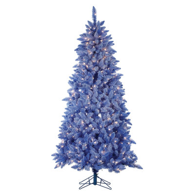 7.5' Blue Lightly Keystone Pine Christmas Tree with 450 Clear Lights with Flocked and Stand