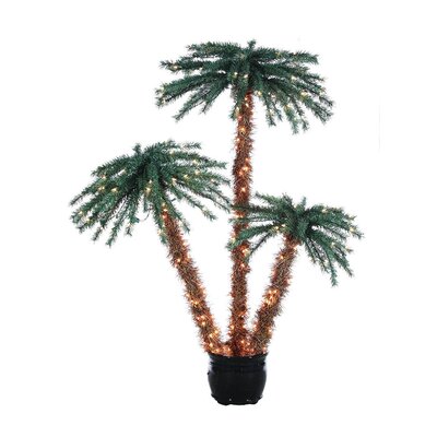 5' Green Tropical Artificial Christmas Tree with 350 Clear Lights with Pot
