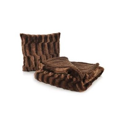 2 Piece Faux Fur Throw & Pillow Set - Color: Brown