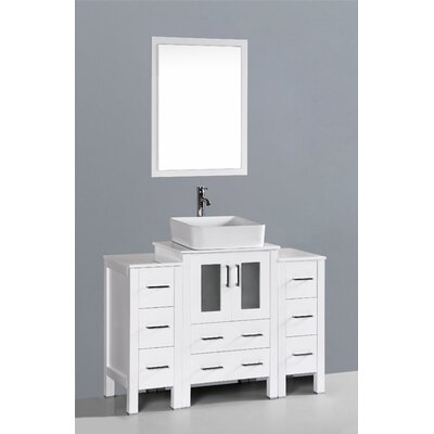 Contemporary 48" Single Bathroom Vanity Set with Mirror - Base Finish: White
