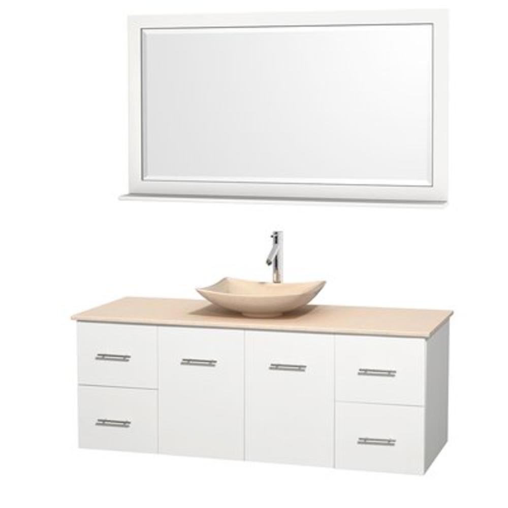 Centra 60" Single Bathroom Vanity Set with Mirror - Basin Finish: Ivory, Base Finish: White, Top Finish: Ivory
