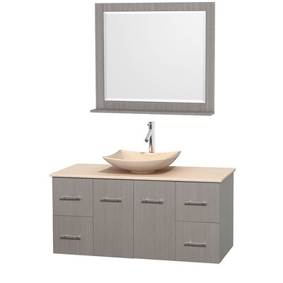 Centra 48" Single Bathroom Vanity Set with Mirror - Basin Finish: Ivory, Top Finish: Ivory, Base Finish: Gray Oak