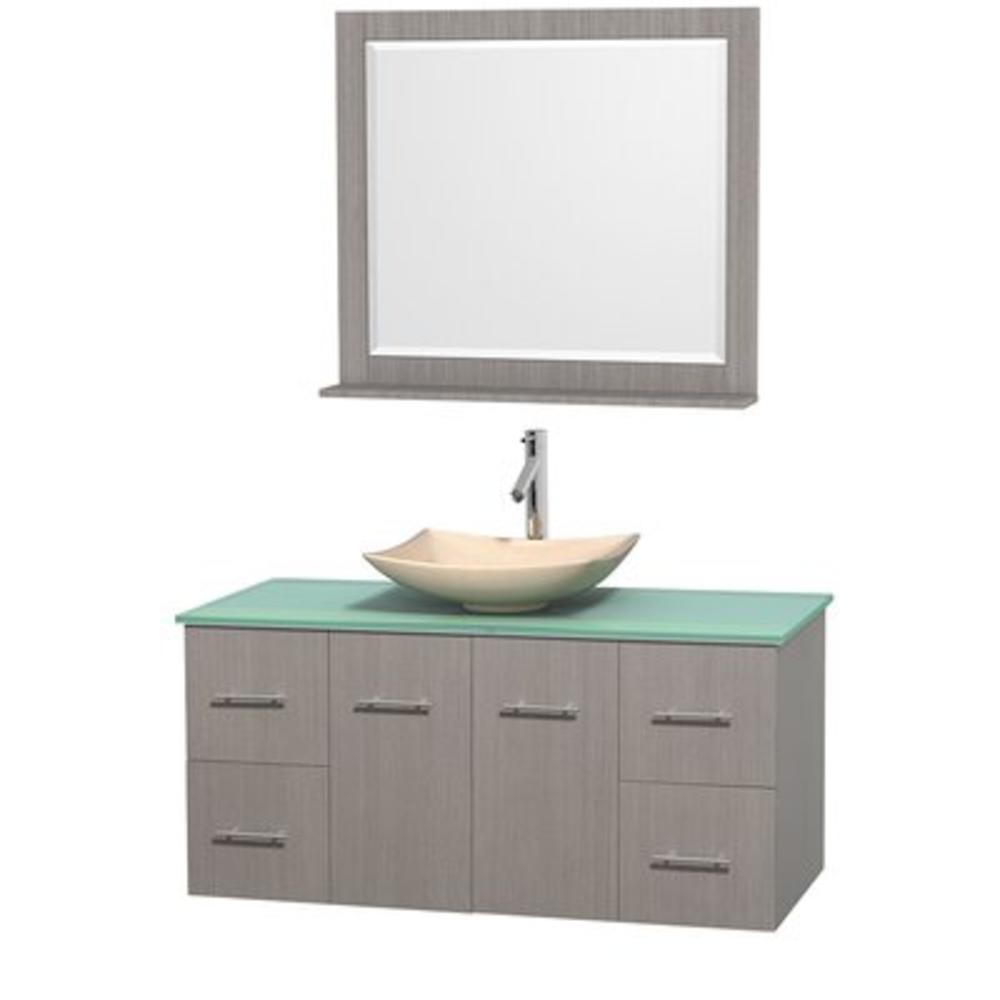Centra 48" Single Bathroom Vanity Set with Mirror - Base Finish: Gray Oak, Basin Finish: Ivory