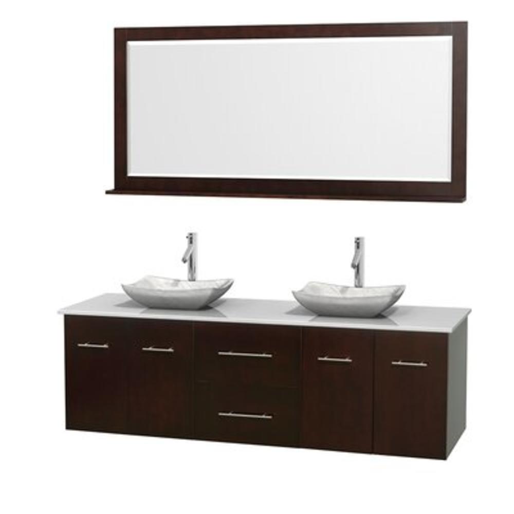 Centra 72" Double Bathroom Vanity Set with Mirror - Basin Finish: White, Base Finish: Espresso
