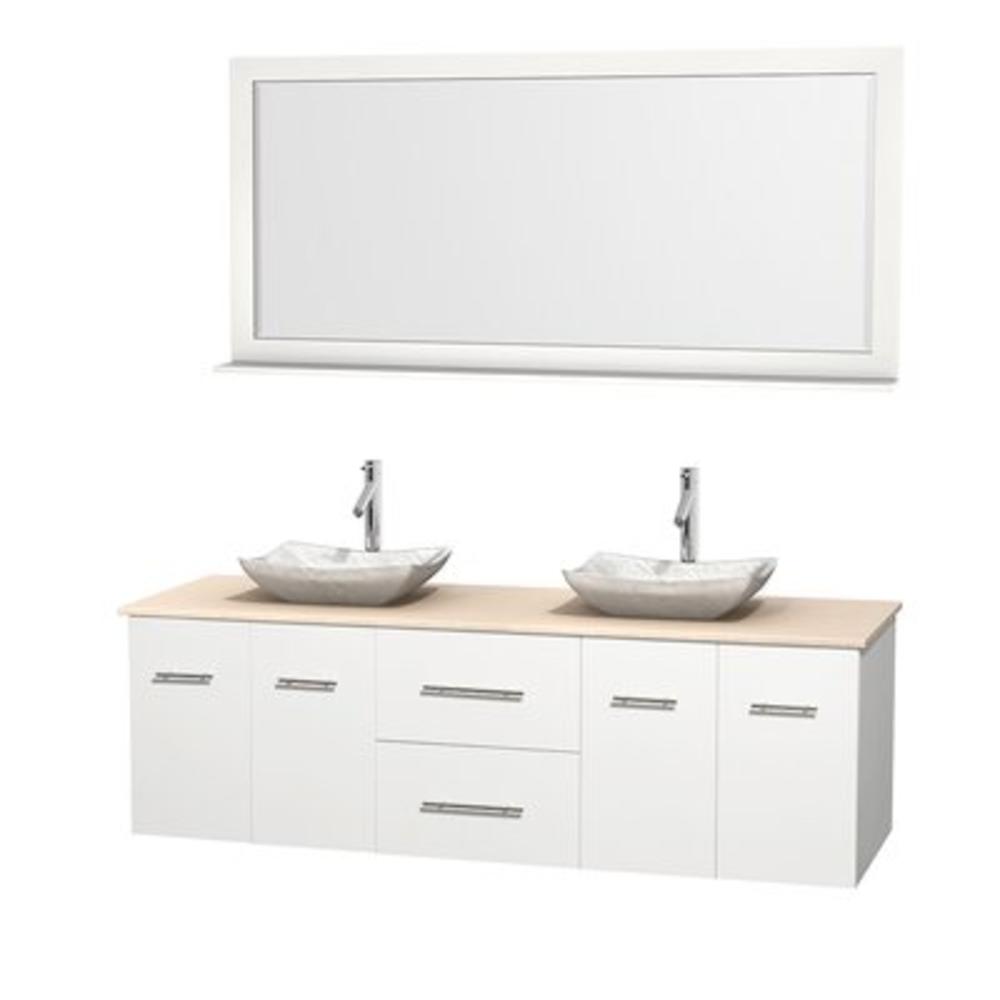 Centra 72" Double Bathroom Vanity Set with Mirror - Base Finish: White, Basin Finish: White, Top Finish: Ivory