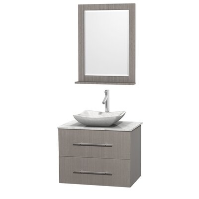 Centra 30" Single Bathroom Vanity Set with Mirror - Top Finish: Carrera White, Basin Finish: White, Base Finish: Gray Oak