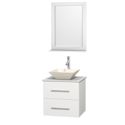 Centra 24" Single Bathroom Vanity Set with Mirror - Basin Finish: Bone, Base Finish: White