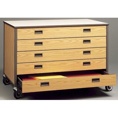 Mobile Arts & Crafts Drawer Cabinet -Body Color/Trim:Lt Oak/Black (Quick Ships in 34" H), Size:34" Hx48" Wx28" D (5 Drawers)