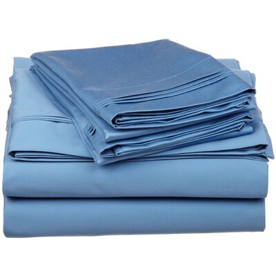 650 Thread Count Egyptian Cotton Solid Sheet Set - Color: Medium Blue, Size: King