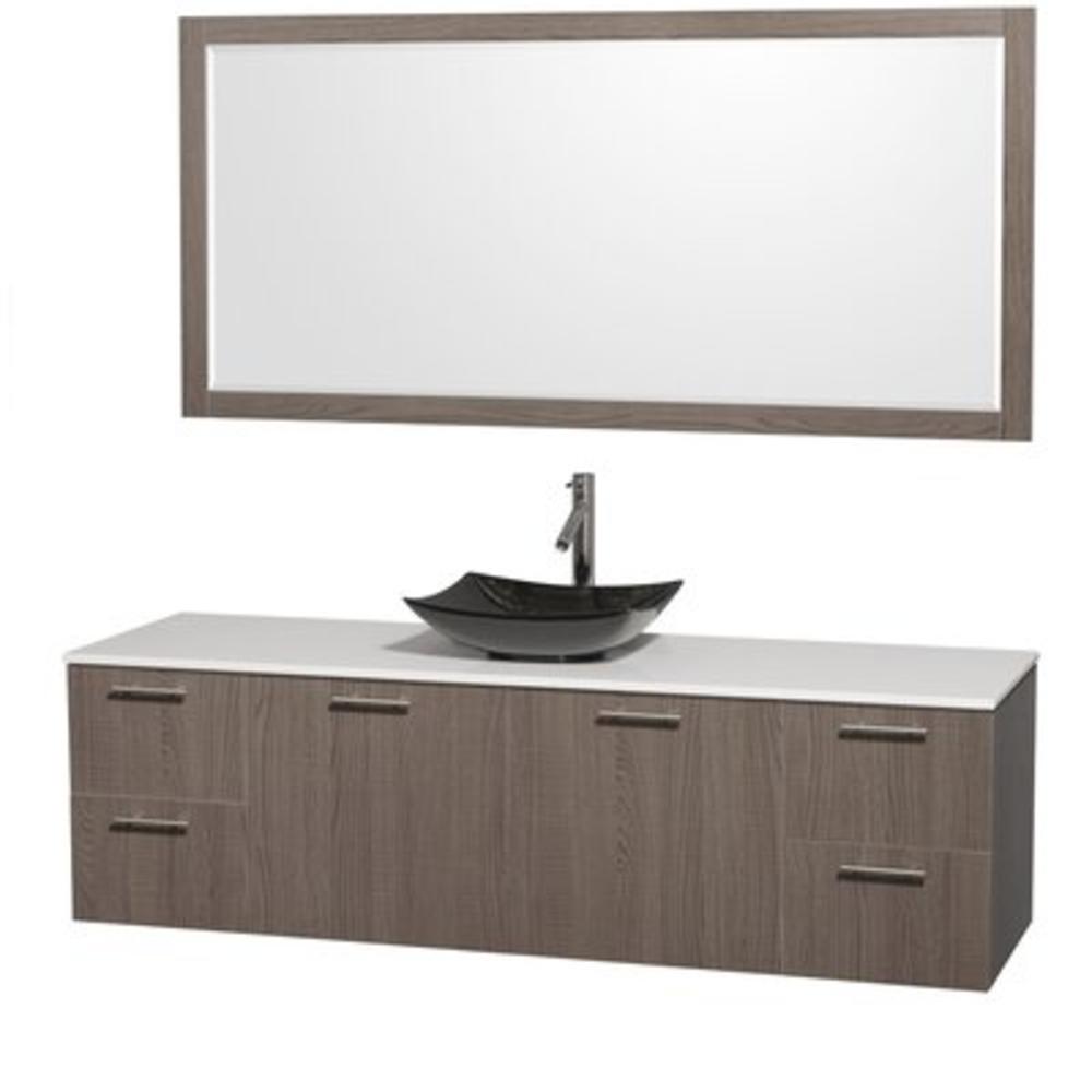 Amare 72" Single Bathroom Vanity Set with Mirror - Base Finish: Gray Oak