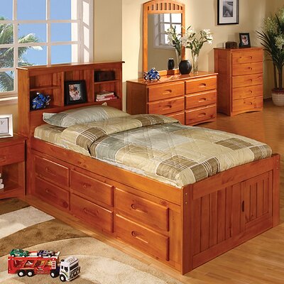 Weston Captain's Bookcase Bed with Storage - Configuration: 6 Drawers - 2 rows of 3  Size: Full  Finish: Honey