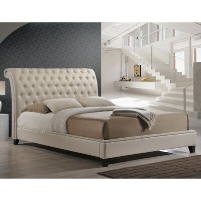 Jazmin Upholstered Platform Bed - Size: King  Color: Light Beige