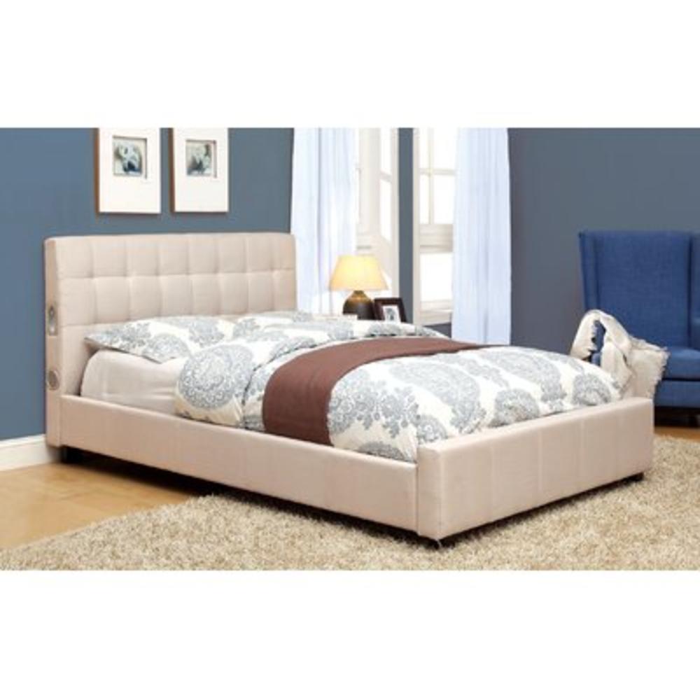Musee Upholstered Platform Bed with Bluetooth Speakers - Size: Eastern King, Color: Ivory