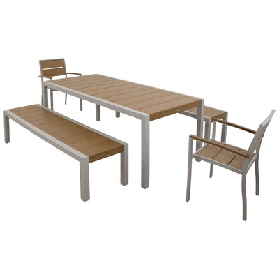 Trex Outdoor Surf City 5 Piece Bench Dining Set - Color: Textured Silver / Tree House