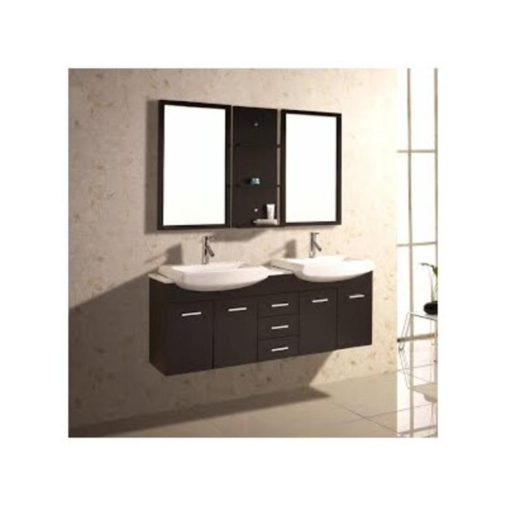 60" Double Floating Bathroom Vanity Set with Mirror