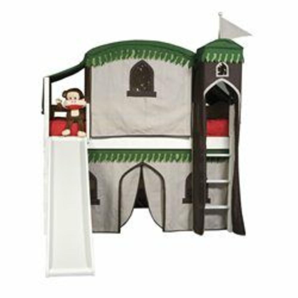 Mission Twin Low Loft Bed with Built-In Ladder and Tent - Finish: White  Configuration: with Tent and Slide