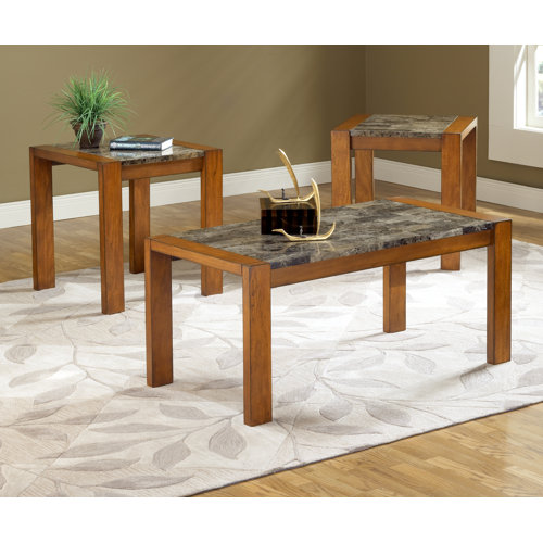 Faux Marble 3 Piece Coffee Table Set - Finish: Cherry