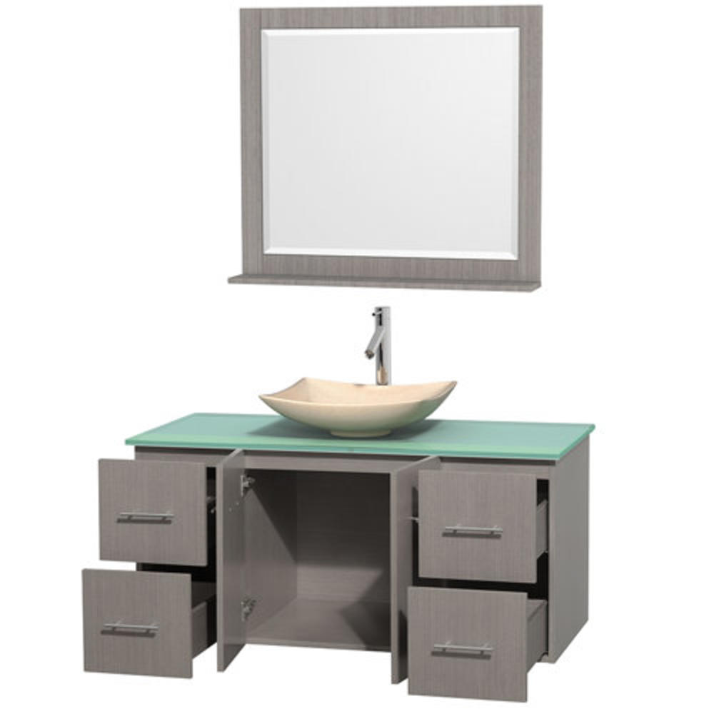 Centra 48" Single Bathroom Vanity Set with Mirror - Base Finish: Gray Oak, Basin Finish: Ivory