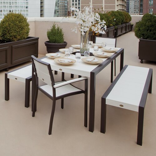 Trex Outdoor Surf City 5 Piece Bench Dining Set - Color: Textured Bronze / Classic White