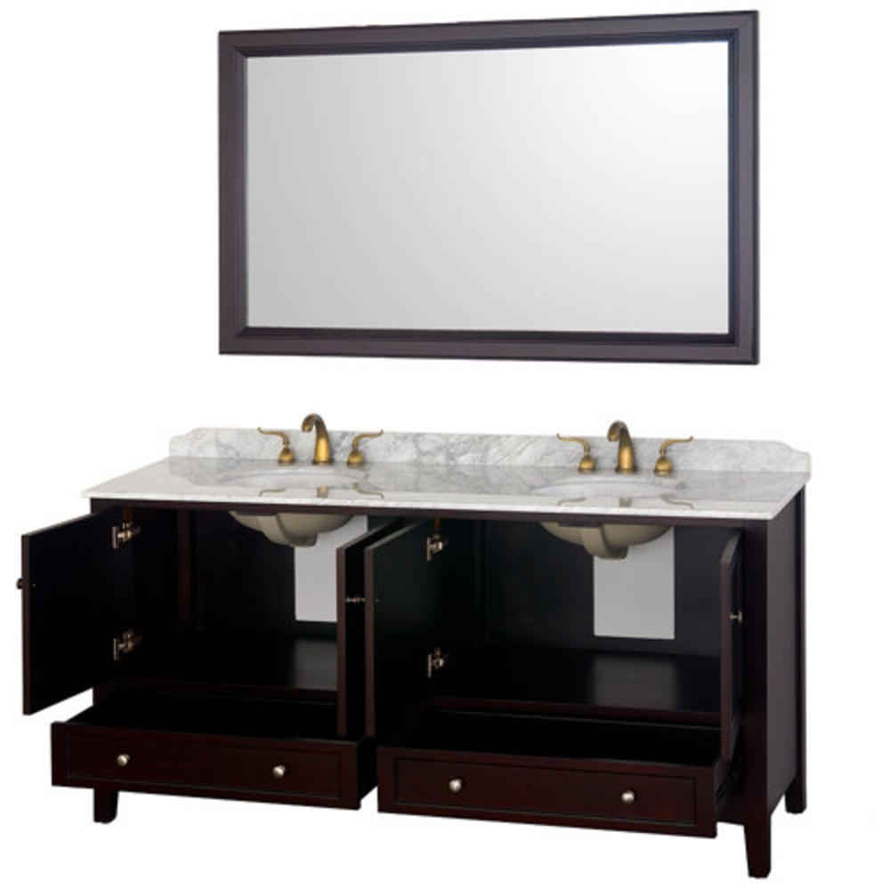 Audrey 72" Double Bathroom Vanity Set with Mirror - Top Finish: White Carrera