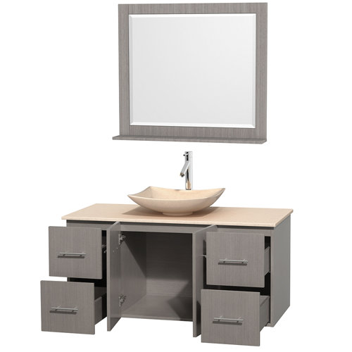 Centra 48" Single Bathroom Vanity Set with Mirror - Basin Finish: Ivory, Top Finish: Ivory, Base Finish: Gray Oak