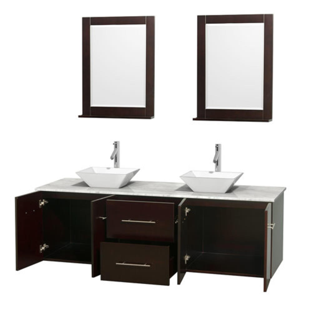 Centra 72" Double Bathroom Vanity Set with Mirror - Base Finish: Espresso, Basin Finish: White, Top Finish: Carrera White