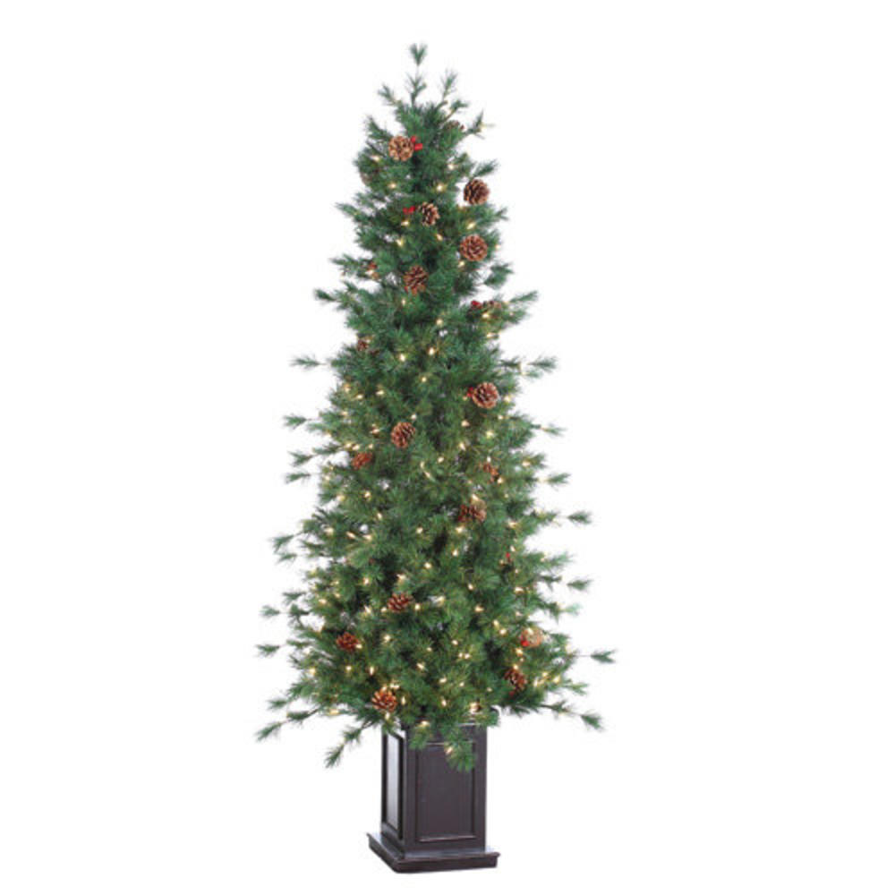 6' Green Hard Needle Georgia Pine Christmas Tree with 300 Clear Lights with Pot and Stand